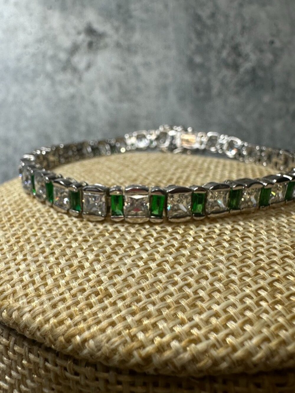 MEDA 925 Sterling Silver Princess & Baguette-Cut C Z Tennis Link Bracelet 8 inch